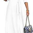 Maxi Dresses for Women Long Dress Casual V-Neck Loose Prom Dresses All Seasons (XX-Large, White6407)
