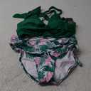 Blooming Jelly Womens High Waisted Bikini Sets Drawstring Tummy Control Swimsuits Crisscross Tie Back Bathing Suit (Large, Green Floral)