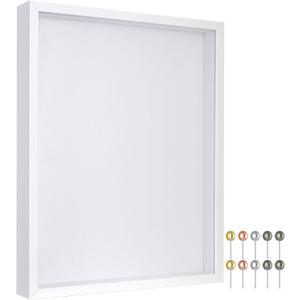 Califortree 12x16 Large Shadow Box Frame with Soft Linen Back - Metal Push Pins Included, Memory Shadow Box Display Case for Bouquet Awards Medals Wedding Photos and More, White