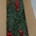 ICEROYCE 4 Bundles 140 Pcs Artificial Christmas Flowers with Red Berry Stems, Fake Norfolk Pine Garland Branches for Winter Decor, Faux Christmas Garland Tree Picks and DIY Crafts (Pine Foliage)