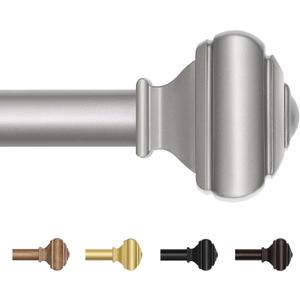 Antique Silver Curtain Rod 32 to 58 Inch(2.6 to 4.8 ft) with Brackets, USFOOK 7/8 Inch Splicing Single Curtain Rods for Windows 20 to 54 In, Adjustable Decorative Curtain Pole with Square Finials