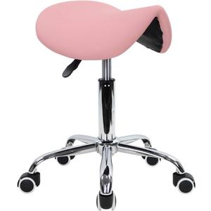 KKTONER Rolling Saddle Stool PU Leather Swivel Adjustable Rolling Stool with Wheels Salon Chair (Pink)