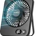Desk Fan Rechargeable, Portable Battery Desk Fan for Office Bedroom Bedside, Ultra Silent USB Fan with Strong Airflow, Tilt Folding Fan for Travel, 5-Speed with 4000mAh Battery & LCD Display