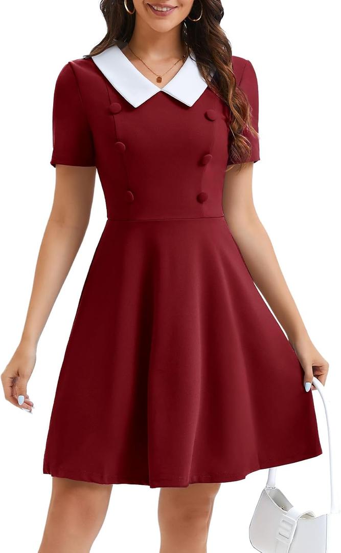Bbonlinedress 1950s Vintage Dress for Women Retro Rockabilly Peter Pan Collar Short Sleeve Cocktail Party A Line Dresses (XXL)