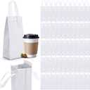 50 Pcs White Insulated Single Cup Drink Carrier Bags Bulk Thermal Insulation Take Away Bags Portable Takeout Coffee Carrier Reusable Carriers with Handle for Hot Cold Beverage