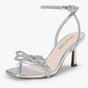 DREAM PAIRS Women's Double Bowknots Heels Open Square Toe Ankle Strap Crystal Rhinestone Dress Sandals for Party Wedding Size 7