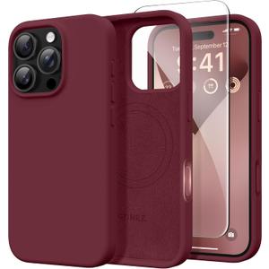 GONEZ Magnetic for iPhone 16 Pro Max Case, [Compatible with MagSafe] Anti-Scratch Microfiber Lining & Screen Protector, Silicone Camera Control, Shockproof Slim Phone Cover 6.9 inch, Maroon