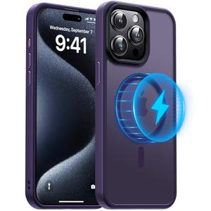 Meifigno Magic Mag Series for iPhone 15 Pro Max Case, [Military Grade Protection & Compatible with MagSafe], Translucent Matte Back with Aluminum Alloy Keys, for iPhone 15 Pro Max 6.7", Dark Purple
