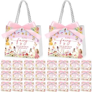 Kolldenn 50 Pcs Fairy Gift Bags 5.5 x 2.4 x 4.7 Inch Fairy Party Favors Bags with Handles and Pink Ribbon Bow Mushroom Goodie Bag for Birthday Baby Shower Bridal Shower Wedding Party Favors