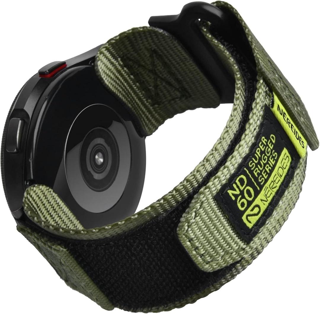 Nereides Band Compatible with Samsung Galaxy Watch 7 6 5 4 40mm 44mm/ Watch 6 4 Classic/Watch 5 Pro/Watch 3 Classic 41mm/Active 2, 20mm Nylon Replacement Sports Strap for Men Women(Army Green,L)