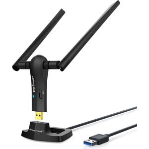 BrosTrend 1200Mbps Long Range USB WiFi Adapter for PC Desktop Laptop of Windows 11/10/8.1/8/7, Wireless Adapter Dual Band 2.4GHz 300Mbps + 5GHz 867Mbps, 2X 5dBi High Gain Antennas, USB 3.0 Cradle