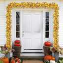 Fall Leaves Garland Thanksgiving Decor, 6ft Artificial Garland for Mantle, Flowers, Eucalyptus, Bamboo Leaf, Autumn Harvest Decorations Thanksgiving Xmas Door Windows Table Fireplace Decor (1 Piece, Golden)