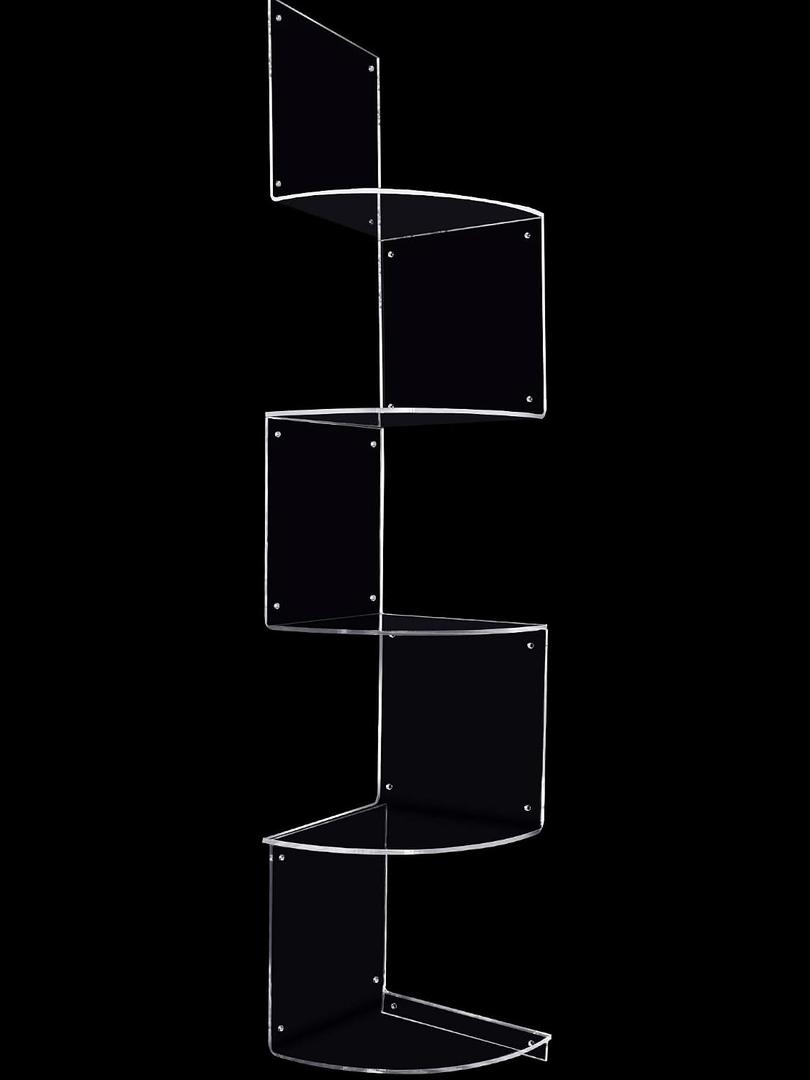 5 Tier Corner Shelf Wall Mount Floating Acrylic Corner Shelves Easy to Assemble Corner Bookshelf, Plant Shelf Wall Organizer Storage for Bedroom, Bathroom, Kitchen, Office, Home, Living Room(Clear), 7 inches x 7 inches x 36 inches