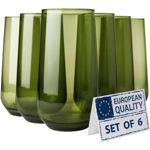 Green Drinking Glasses Set of 6 | Translucent Emerald Green Glassware | 16 oz Green Glass Cups | Highball Drinkware for Cocktails, Long Drink, Mojito, Juice | Nature-Inspired Drinkware