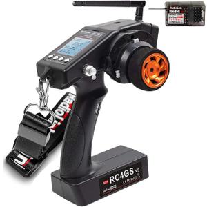 DTXMX Radiolink RC4GS V3 5 Channels RC Transmitter and Gyro Receiver R6FG 2.4GHz RC Radio Controller 30 Models Storage for RC Car,Boat,Tanks,Crawler,Truck Black