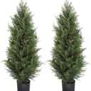 UV Resistant 3ft Artificial Cedar Topiary Trees Faux Cedar Bush with Pine Cone Indoor&Outdoor use for Garden Decor(Set of 2)