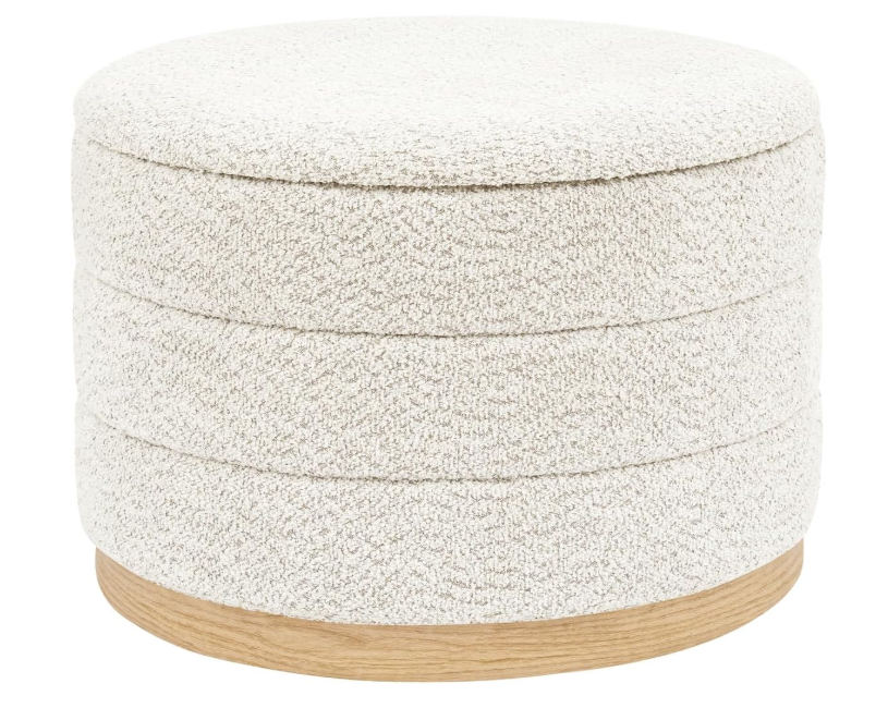 Round Storage Ottoman with Tray, Wood Grain Leather
Chenille Folding Foot Rest Coffee Table for Living Room Bedroom Dorm