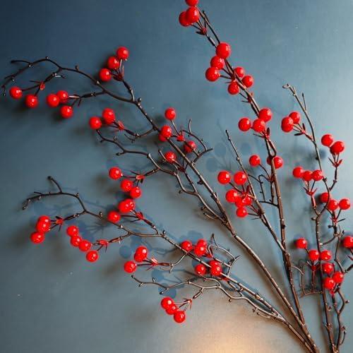 LOONELO Asian New Year Artificial Fortune Lucky Tree Branches for Table Ornament, 2025 Spring Festival Red Fake Berry Flower Arrangement for Chinese Lunar New Year Desktop Table Centerpiece Decor