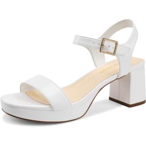 DREAM PAIRS Women's Platform Heels Block Chunky Open Toe Ankle Strap Heel Fashion Wedding Party Dress Sandals Shoes (8.5, White)