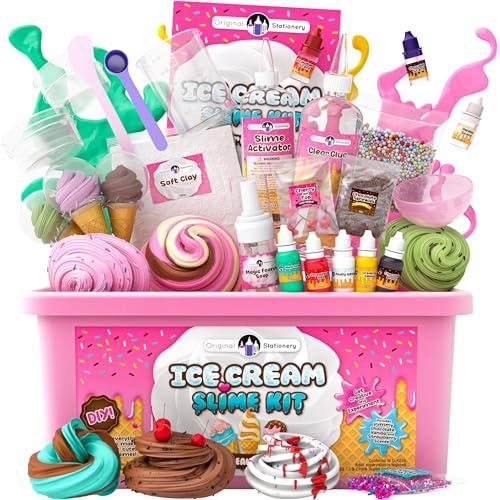 Original Stationery Slime Kit for Girls - 31-Piece Multicolor Ice Cream, Cherry Scent - DIY Ice Cream Slime Making Kit & Arts and Crafts for Kids Ages 8-12 - Birthday Gifts for Girls