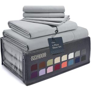 BELADOR Luxury 4 Piece Twin Bed Sheets - Silky Soft, Breathable Hotel-Style Sheets With Deep Pocket, Secure-Fit Elastic and Wrinkle-Free Oeko-Tex sheets, Pillowcase Set (Dove Gray)