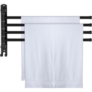 Teenyyou 20.4 Inches Swivel Towel Rack 304 Stainless Steel 4 Arms Bathroom Towel Rack Hanger Pool Holder Wall Mounted Swivel Bar Space Saving with Hook(Black)