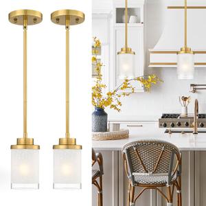 TENGXIN Modern Pendant Light for Kitchen Island, Brushed Gold Hanging Ceiling Light Fixture, Farmhouse Pendant Lighting for Dining Room Bedroom Bar Office 2Pack,TXPLBG01-2PK