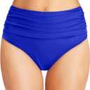 Tempt Me Women's High Waisted Bikini Bottom Tummy Control Ruched Bathing Suit Swim Bottom (Royal Blue)