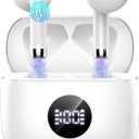 Wireless Bluetooth 5.4 Earbuds, Ear Buds LED Power Display Headphones 6D Stereo, Bluetooth Earbuds in-Ear Noise Cancelling Mic, 40H Playback Mini Case IP7 Waterproof Sports Earphones for Android iOS (Creamy White)