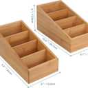 HTB 4-Section Snack Organizer with Removable Dividers for Kitchen, Cabinet, Office, Countertop, 2 Pack Bamboo Pantry Storage Organization for Spice Packets, Seasoning Pouches, Coffee Pods