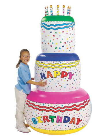 Fun Express Giant Inflatable Birthday Cake Party Decoration (6 feet Tall) Blow Up Birthday Decor for Indoor or Outside