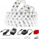 White Rope Lights Outdoor Waterproof 16.4ft LED Strip Light Indoor Connectable 300 LEDs 6000K 12V Flexible Plug-in Tape Lighting for Patio Deck Camping Christmas