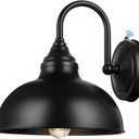 Barn Light Gooseneck Light- Dusk to Dawn Farmhouse Outdoor Lighting, 1-Light Outdoor Gooseneck Lighting with Sensor Farmhouse Wall Sconce for Patio Porch Garage (11.8" Diameter, 1pc), Black 