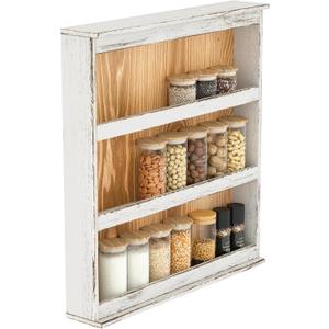Nisorpa 3 Tier Spice Rack Wall Mount, Rustic Burnt Wood Wall Hanging Spice Rack Kitchen Spice Storage Shelf for Seasoning Jars or Condiment Bottles, 19.68 x 3.35 x 21.25 Inches