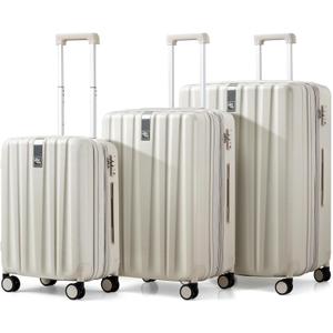 Hanke Expandable Hardshell Luggage Sets 3 piece Carry on Luggage with Wheels Suitcases Lightweight Checked Travel Luggage Rolling Large Suitcase Travel Luggage Bag Woman Men 20/24/29 Inch(Ivory White)