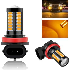H8 H11 Car LED Fog Light Bulbs Replacement for Cars Super Bright Amber 5730 33SMD for Daytime Running Lights DRL 12V-2Pcs