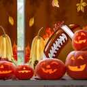 Frienda Autumn Kitchen Curtain Window Valances Set Football Pumpkin Kitchen Fall Curtain Thanksgiving Leaf Tier for Home Room Farmhouse Bedroom, 60 x 36 Valance, 36 x 30 Tier