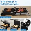 3-in-1 Indoor Grill & Griddle: 180° Flat Opening, Preset Menu, 1600W Electric Panini Press Sandwich Maker with Removable Non-stick Plates, Easy to Clean (Black, 14.25x13.4x5.9″)
