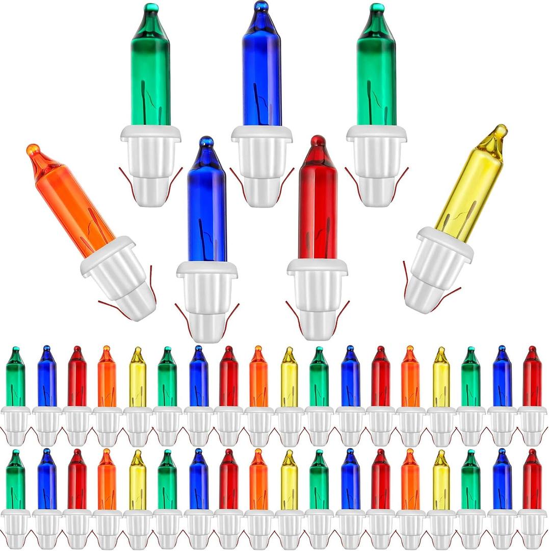 Mudder 200 Pieces 2.5v Replacement Winter Light Bulbs 50/100/150/200 Count Mini Incandescent Wire String Light Replacement Bulbs for Decoration Gifts(White Base with Colorful Bulb)