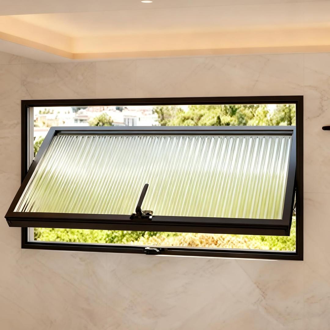 24"x18" Flush Mount Basement Window, 360 Rotatable Sliding Windows with Tempered Glass, Rectangle Embedded Hopper Windows with Black Frame, for Bathroom Kitchen House