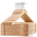 Amber Home 10 Pack Wooden Coat Hangers, Natural Wood Suit Hangers with Non Slip Pant Bar, Clothes Hangers for Shirts, Jackets, Dress, Pant