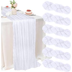 6 Pack White Cheesecloth Table Runner 22x120 Inch | 10Ft Boho Gauze Rustic Sheer Decor for Wedding Birthday Baby Shower Party Centerpiece Home Dining Table