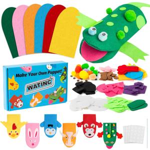 WATINC 6Pcs Hand Puppet Making Kit, Art Craft Felt Sock Puppet Toys, Creative DIY Make Your Own Pompoms Wiggle Googly Eyes Storytelling Role Play Party Supplies Gift for Girls Boys (Animals)