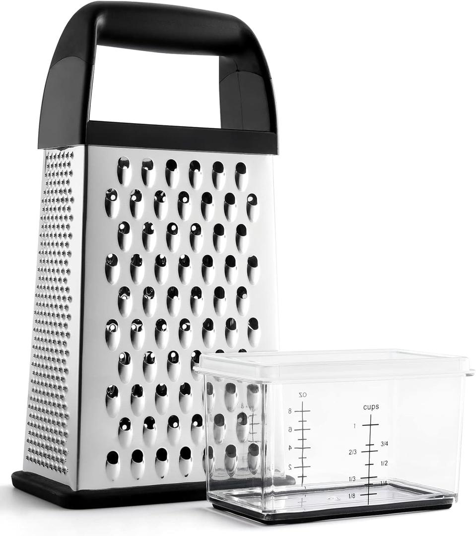 Urbanstrive Cheese Grater With Container Box Grater Stainless Steel Graters for Kitchen Cheese Shredder Parmesan Shredder Kitchen Gadgets Kitchen Tools Kitchen Gifts for Chef Dishwasher Safe Zester (Black)