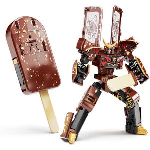 BOZOBO Ice Cream Transforming Toy, 2 in 1 Popsicle Transform into Robot Action Figure, DIY Transformation Figure Toys for Kids & Adults Action Figures for Boys Party Favors Gift (Brown)