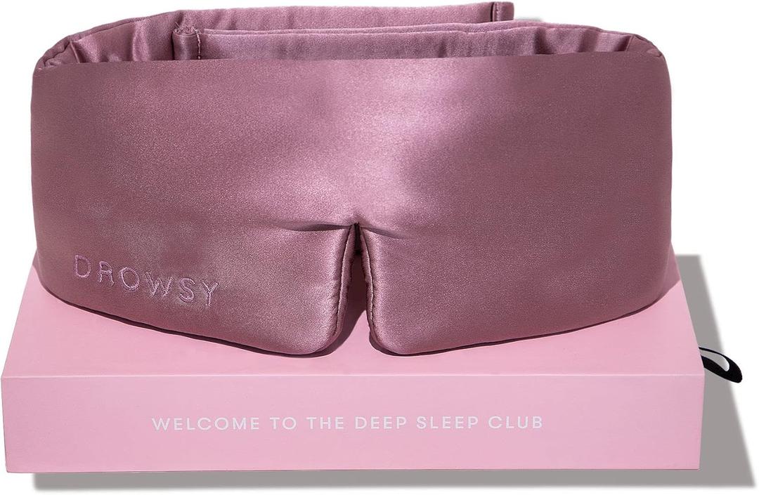 DROWSY Silk Sleep Mask - Face-Hugging, Padded Cocoon for Luxury Sleep in Total Darkness - 100% Pure Mulberry Silk (Damask Rose)