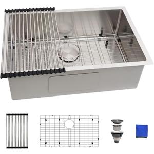 27 Inch Undermount Kitchen Sink - Delironexu 16 Gauge Stainless Steel Sinks, 27''x18'' Single Bowl Kitchen Sinks, Undermount Sink with 4 Accessories
