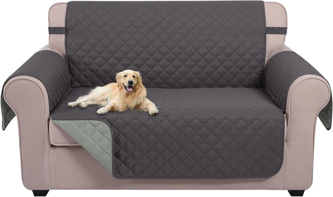 U-NICE HOME Loveseat Sofa Cover Reversible Couch Cover for Dogs with Elastic Straps Water Resistant Furniture Protector for Pets Couch Cover for 2 Cushion Couch (Loveseat, Dark Grey/Light Grey)