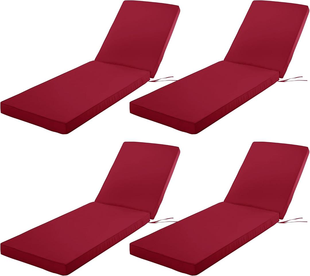 Chaise Lounge Cushions Outdoor Set of 4, 80x26x3 Inch, Burgundy