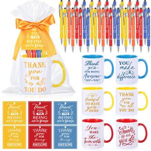 Baderke 36 Pcs Employee Appreciation Gifts Include 6 Set Thank You Staff Mug Gift Set 12 oz Appreciation Mugs Inspirational Pens Tags for Christmas Employee Staff Team(Soothing,Red Yellow Blue)